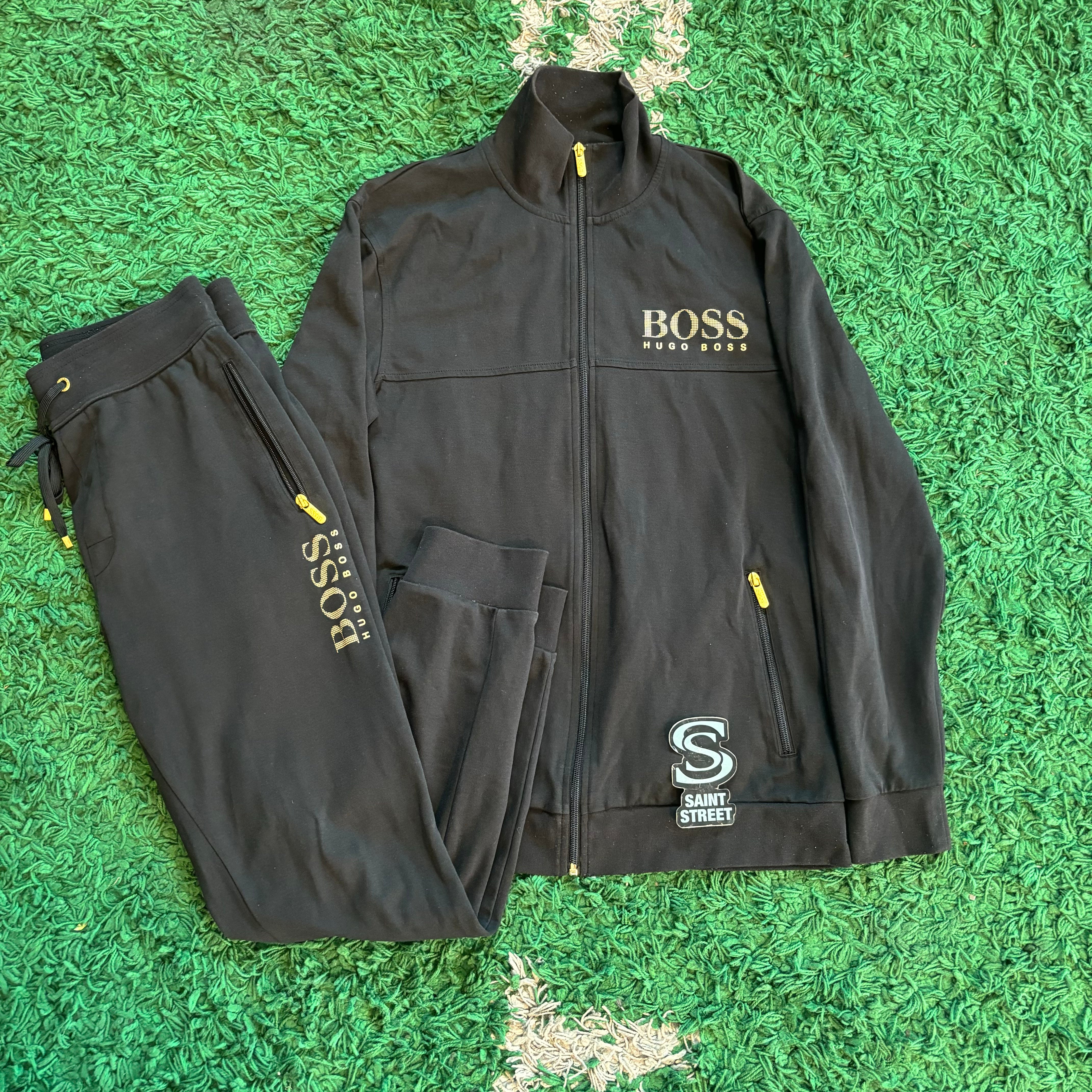 Black and gold boss tracksuit on sale