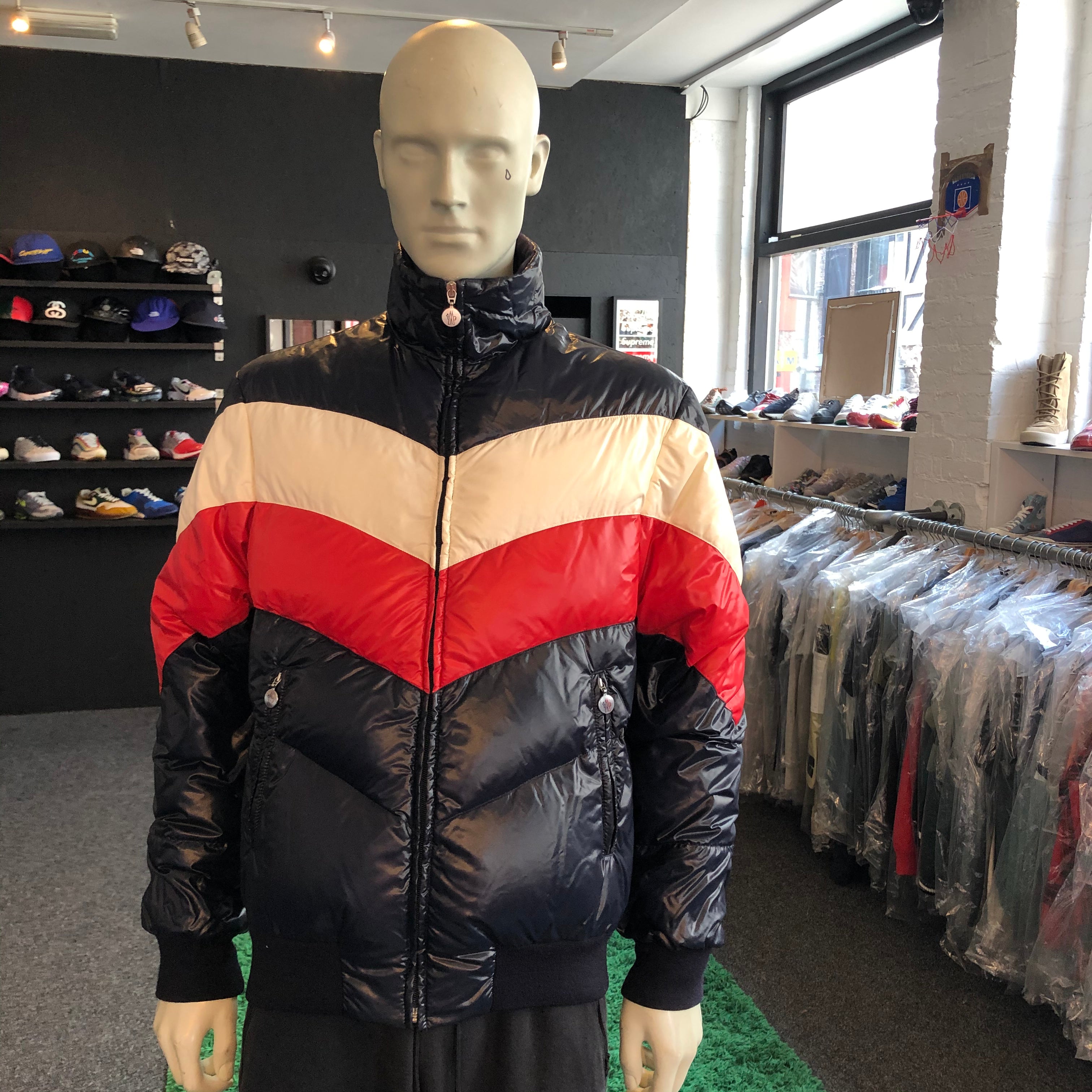 Moncler jacket red 2025 white and blue